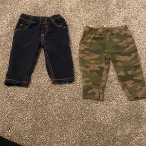Set of 2 Carters 6 month knit jeans and Camouflage pants- USED condition Baby